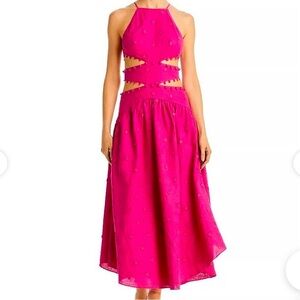 Farm Rio hot pink 3D flower medium cut out midi dresss
